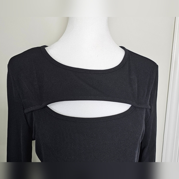 NWOT Black Cutout Bodycon Midi Dress LARGE - Picture 2 of 6